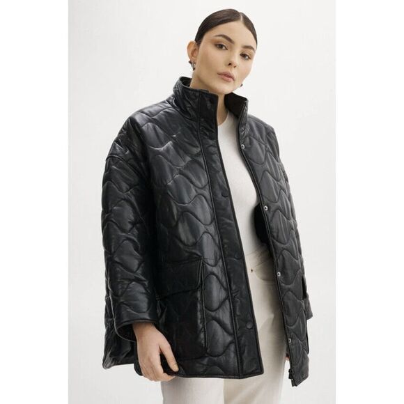 Free People Larmarque BERUKA QUILTED LEATHER JACKET Size XSmall/ Small Black - Picture 1 of 15
